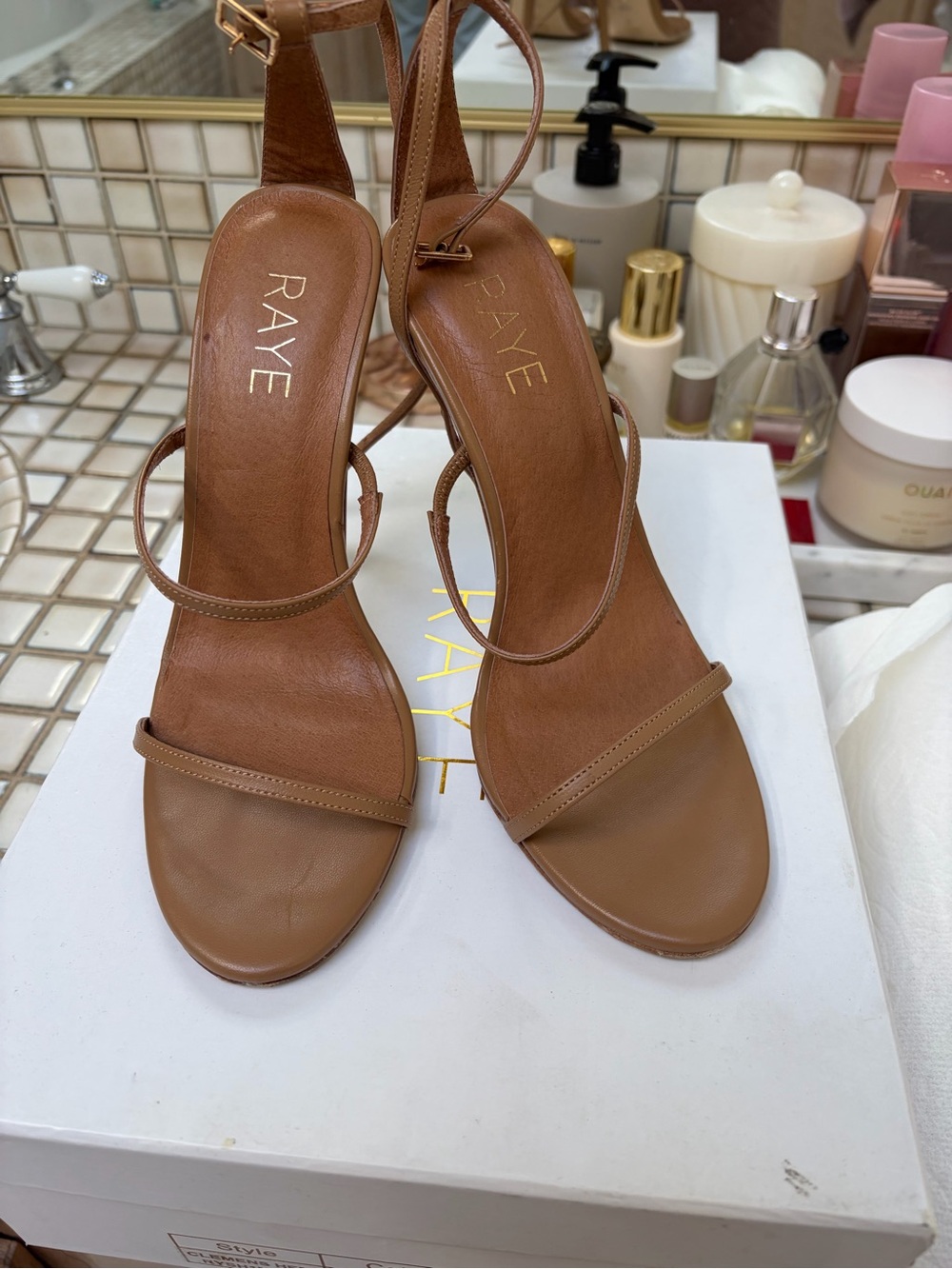 RAYE Brown Tan Minimalist Strappy Heeled Sandals